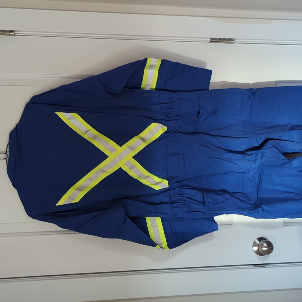 Blue Coveralls with Reflective Stripes - Picture 3 of 11